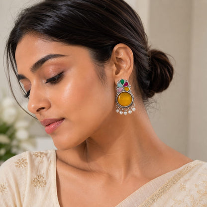 Monalisa stone Statement light-weighted  Silver Earrings