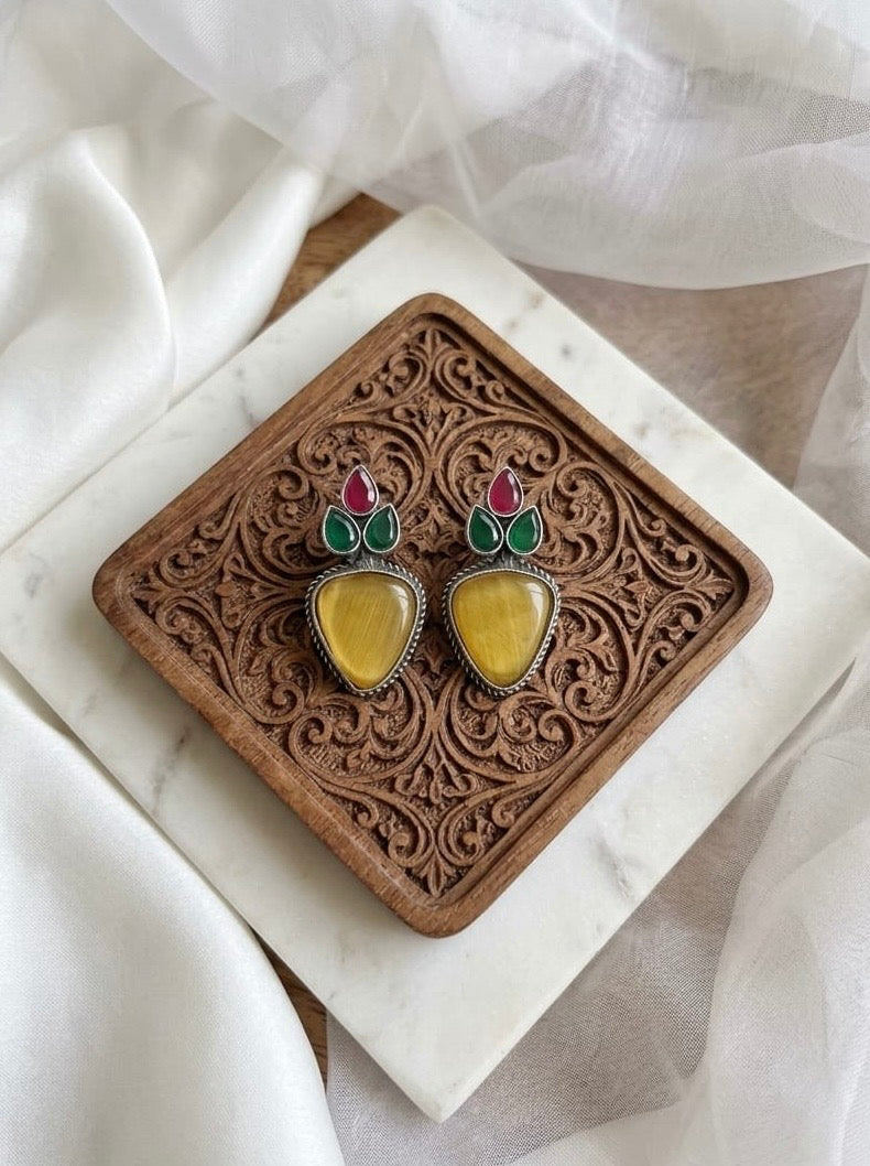Monalisa stone Statement light-weighted  Silver Earrings