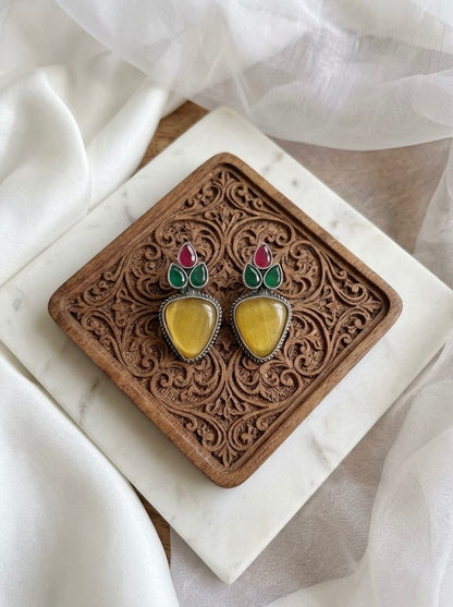 Monalisa stone Statement light-weighted  Silver Earrings