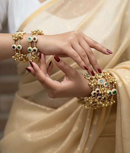 Gold plated ghungroo Bangles / kada with multicolor stones (openable)