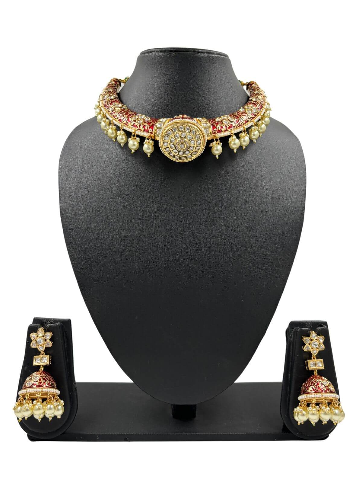 Rajwada - heritage 18k gold plated kundan necklace set with meenakari work