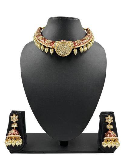 Rajwada - heritage 18k gold plated kundan necklace set with meenakari work
