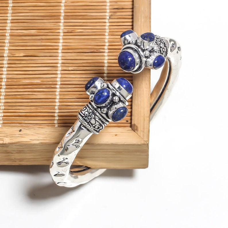 German Oxidised Silver Tribal Kada with Stone Antique Design Indian Kada Bangle Bracelet for Men & Women