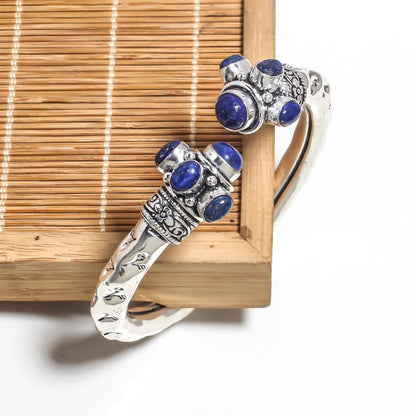German Oxidised Silver Tribal Kada with Stone Antique Design Indian Kada Bangle Bracelet for Men & Women