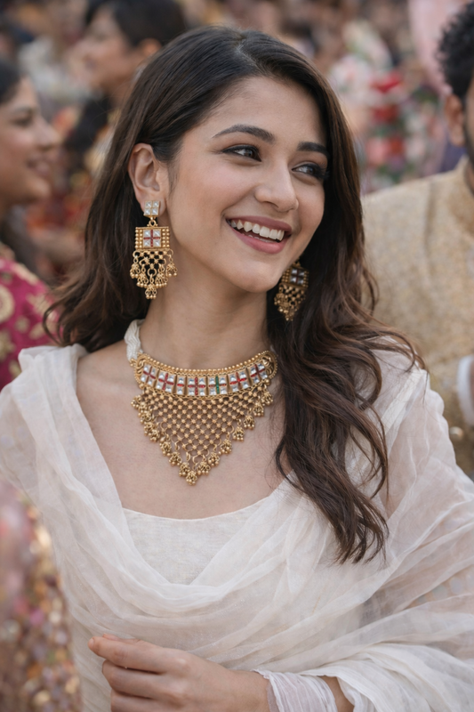 Kangana | Handcrafted rajwadi choker Necklace- heritage 18k gold plated temple necklace set