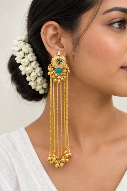 Kashmiri Jhumka with tassels | Golden tassel Jhumka Earrings
