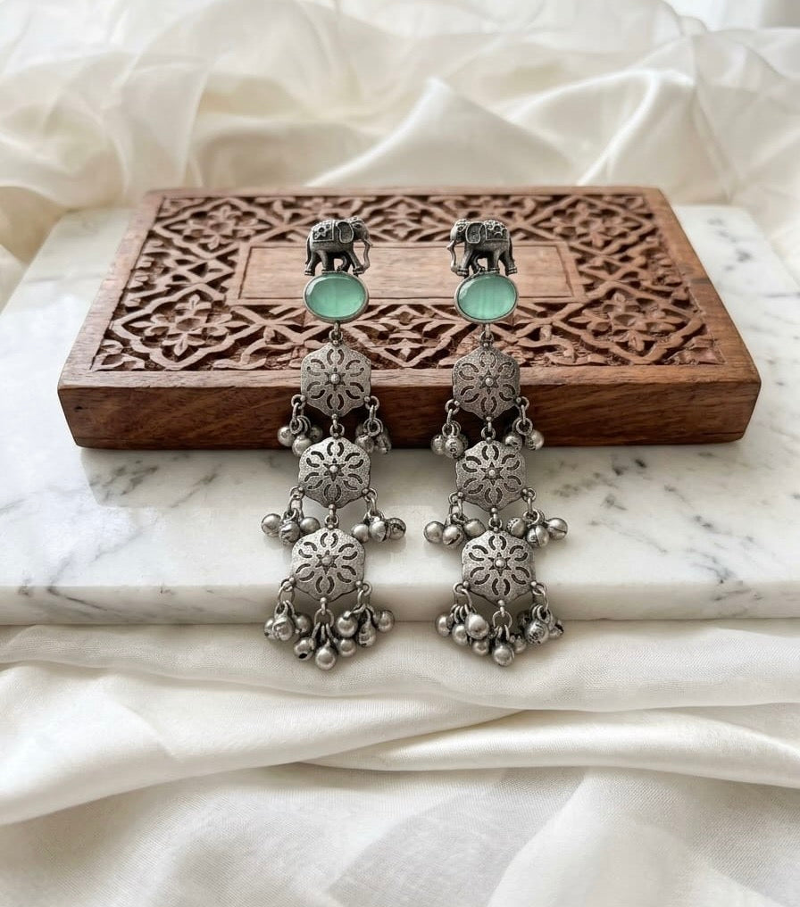 Monalisa stone Statement light-weighted  Silver Earrings