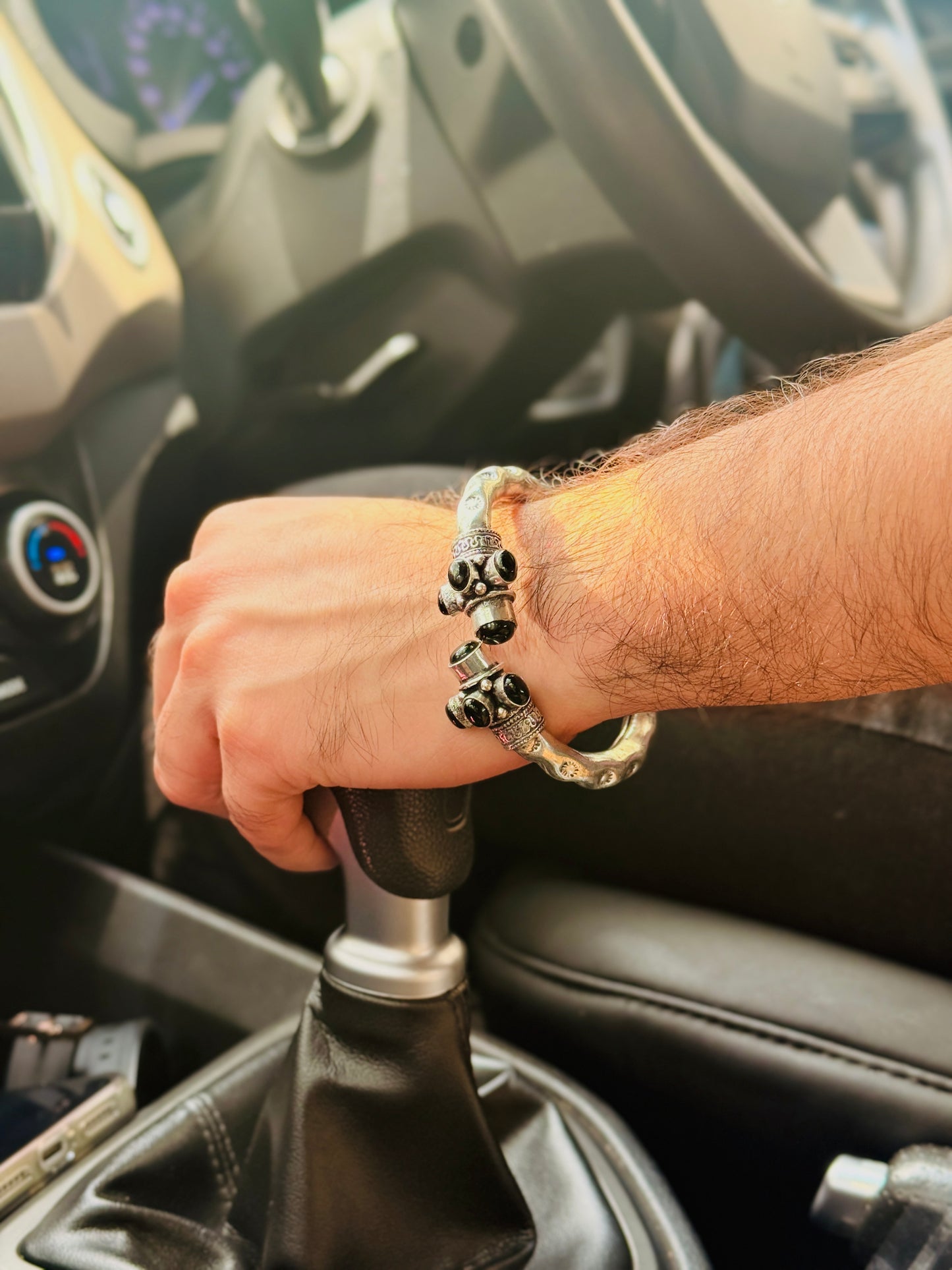 German Oxidised Silver Tribal Kada with Stone Antique Design Indian Kada Bangle Bracelet for Men & Women
