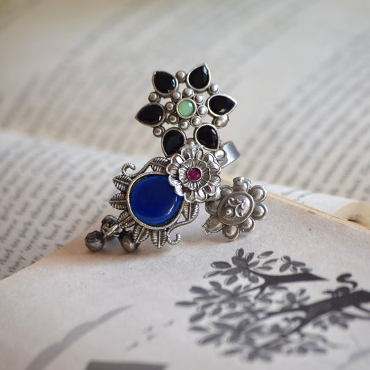 Fusion Ring oxidised German silver Rings saree kurta Bloom - By Sushmita India Navratri Diwali Ganpati holi Eid