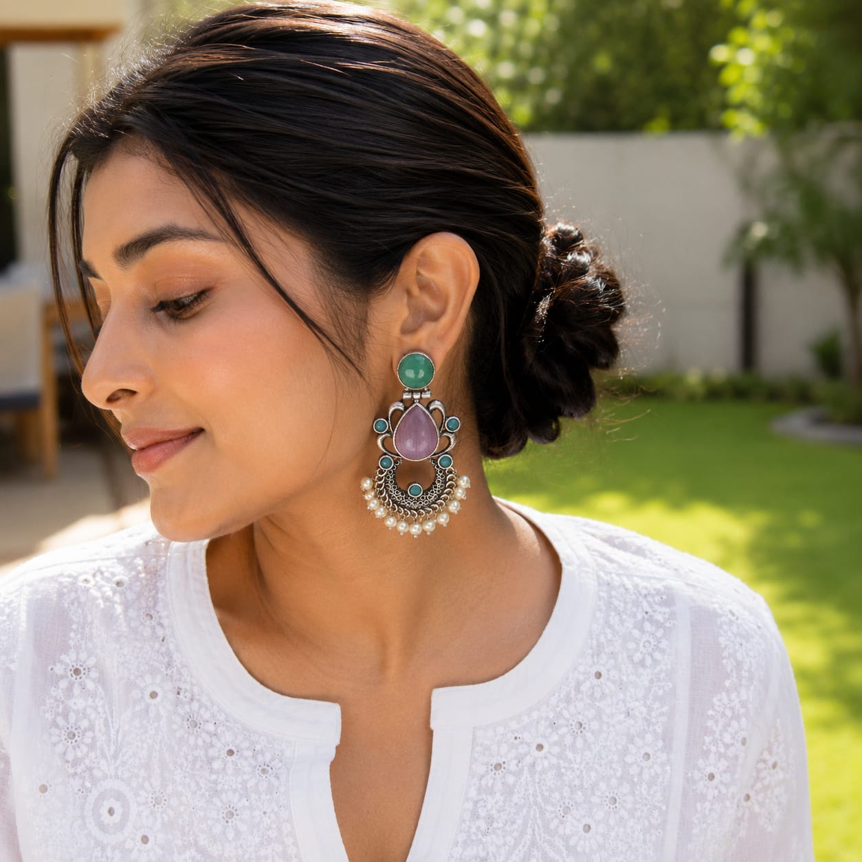 Monalisa stone Statement light-weighted  Silver Earrings