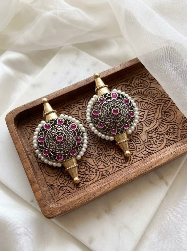 Monalisa stone Statement light-weighted  Silver Earrings