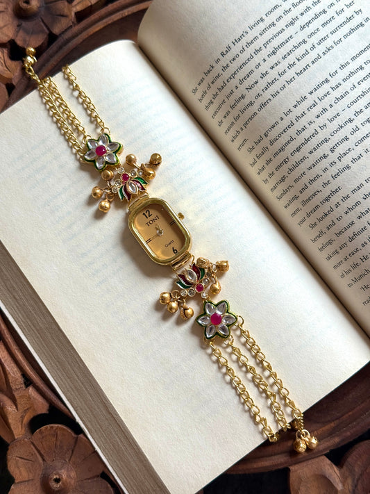 Kundan designed Watch | hand Jewelry