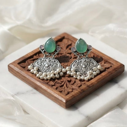 Monalisa stone Statement light-weighted  Silver Earrings