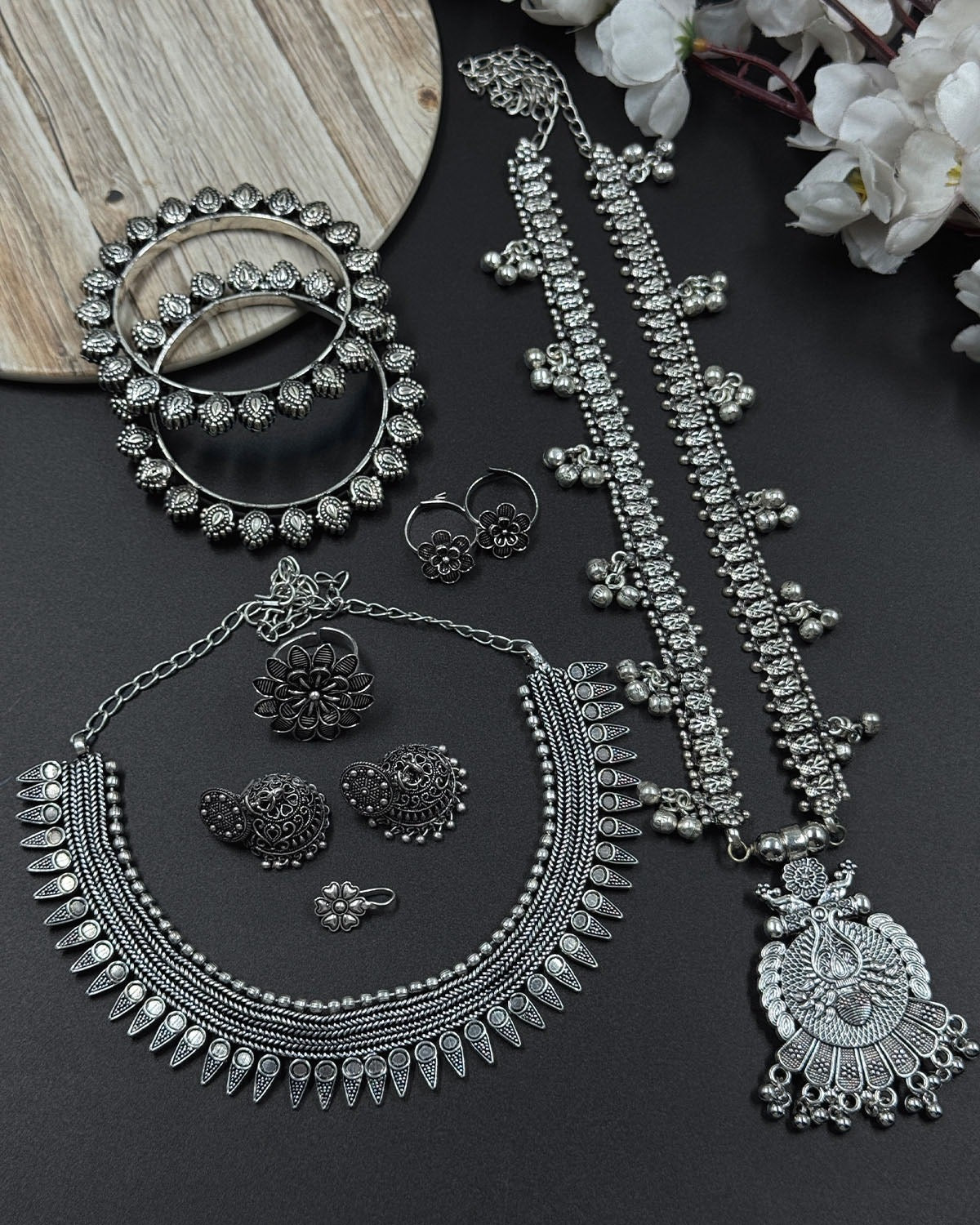 7-Piece German Silver Jewellery Gift Combo Set | Necklace, Jhumka, Bangles & More | Bloom By Sushmita