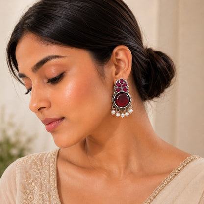 Monalisa stone Statement light-weighted  Silver Earrings