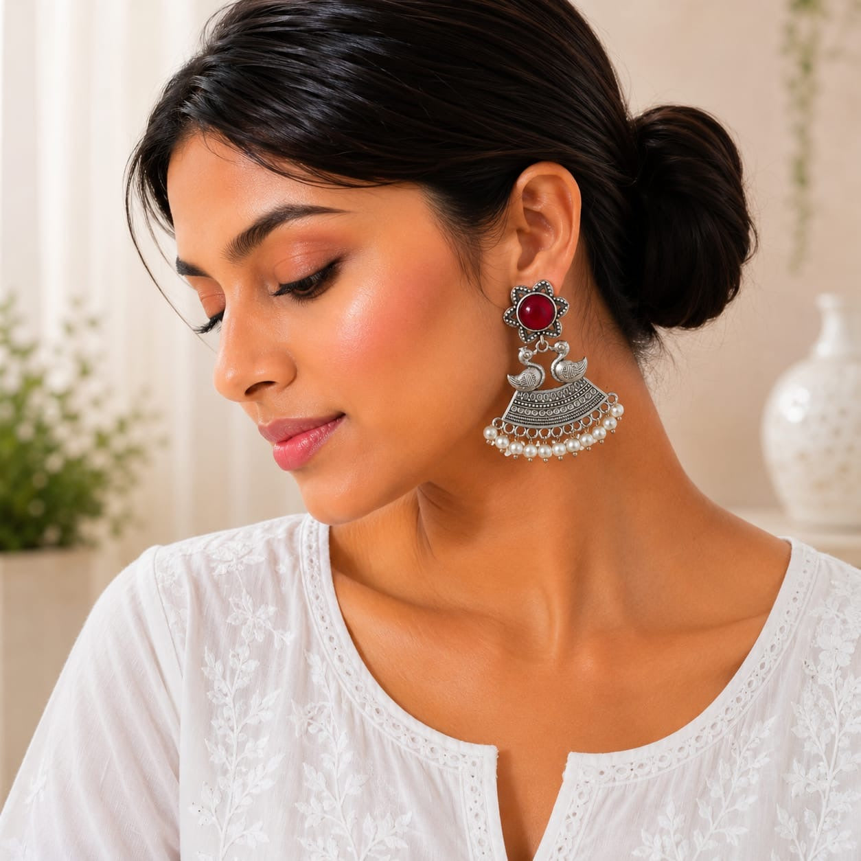 Monalisa stone Statement light-weighted  Silver Earrings