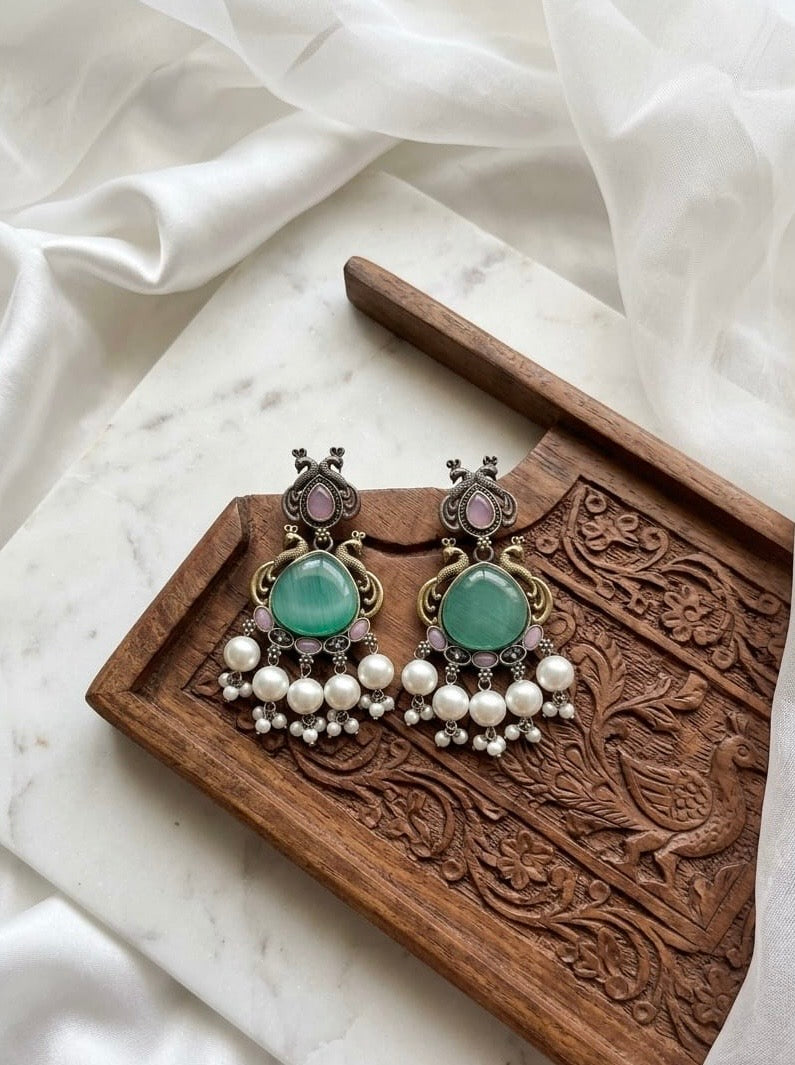 Monalisa stone Statement light-weighted  Silver Earrings