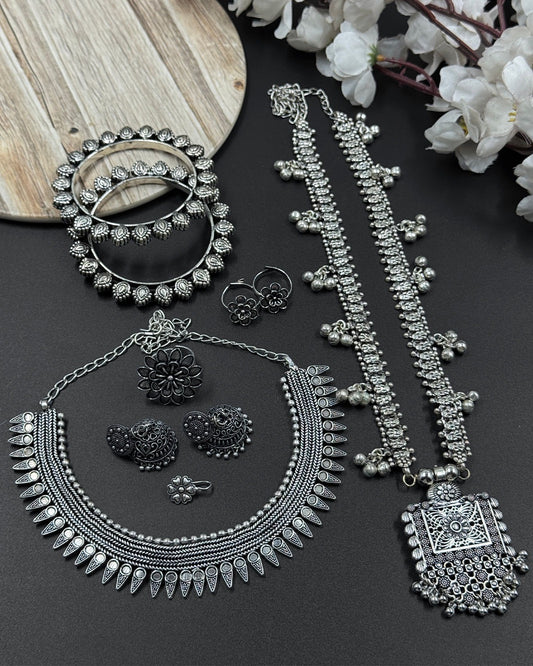 7-Piece German Silver Jewellery Gift Combo Set | Necklace, Jhumka, Bangles & More | Bloom By Sushmita