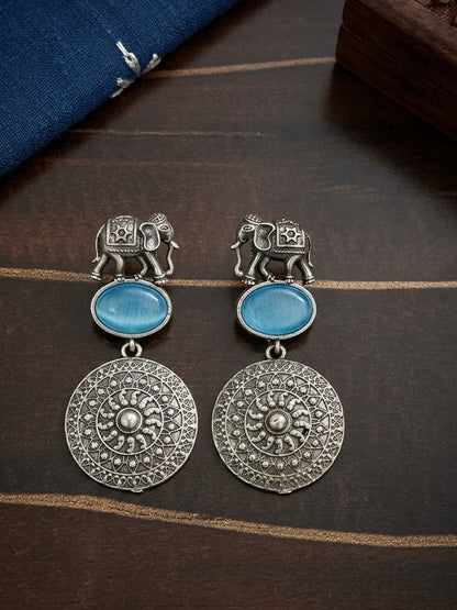 Elephant Silver Stud Earrings with color stones