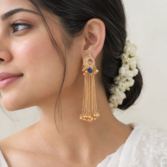 Kashmiri Jhumka with tassels | Golden Ghungru tassel Jhumka Earrings