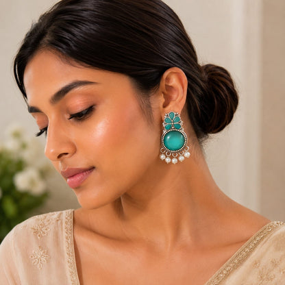 Monalisa stone Statement light-weighted  Silver Earrings