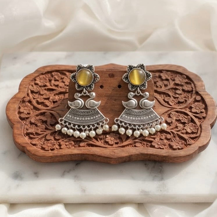 Monalisa stone Statement light-weighted  Silver Earrings