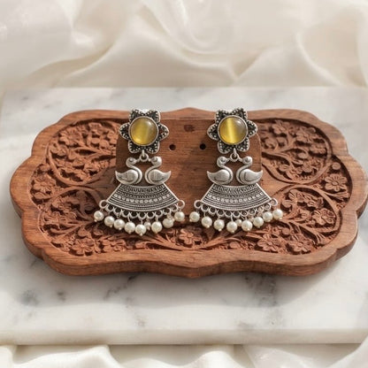 Monalisa stone Statement light-weighted  Silver Earrings