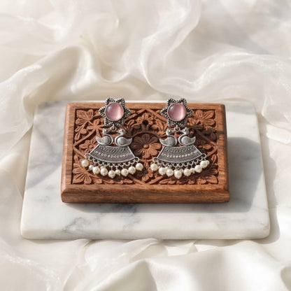 Monalisa stone Statement light-weighted  Silver Earrings