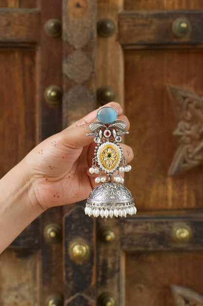 PATRIKA | Monalisa Stone silver Jhumka with white pears