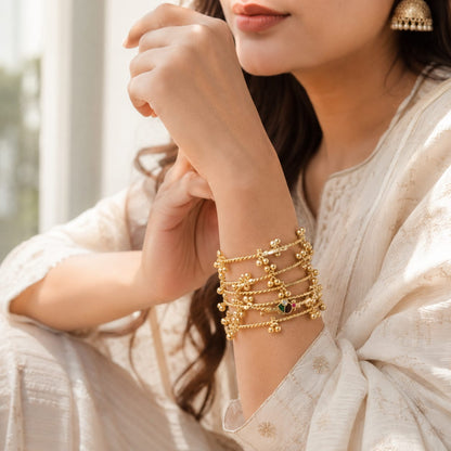 Gold plated kashmiri ghungroo Bangles / kada with multicolor stones (openable)