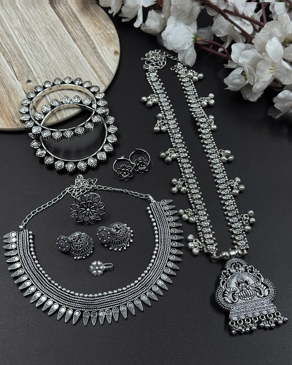7-Piece German Silver Jewellery Gift Combo Set | Necklace, Jhumka, Bangles & More | Bloom By Sushmita