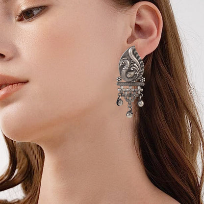 Sarita Silver Peacock Earrings With Ghungru