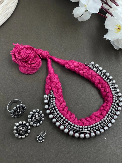 Threaded Choker Necklace Jewellery Combo oxidised German silver saree kurta Bloom - By Sushmita India Navratri Diwali Ganpati holi Eid
