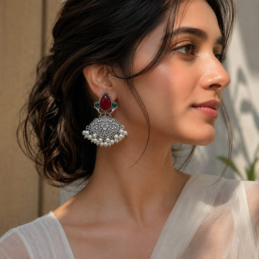 Monalisa stone Statement light-weighted  Silver Earrings