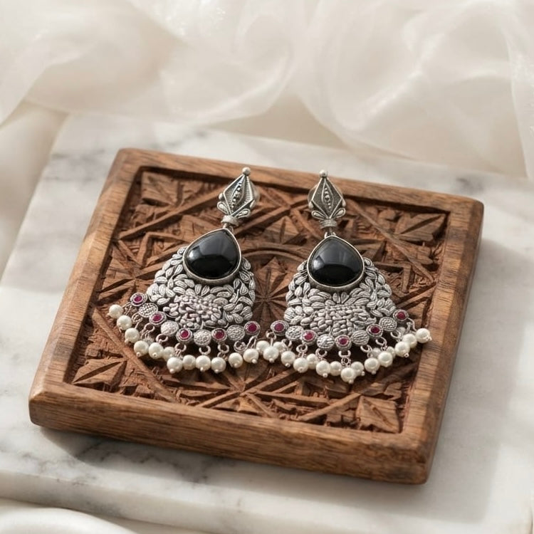Monalisa stone Statement light-weighted  Silver Earrings
