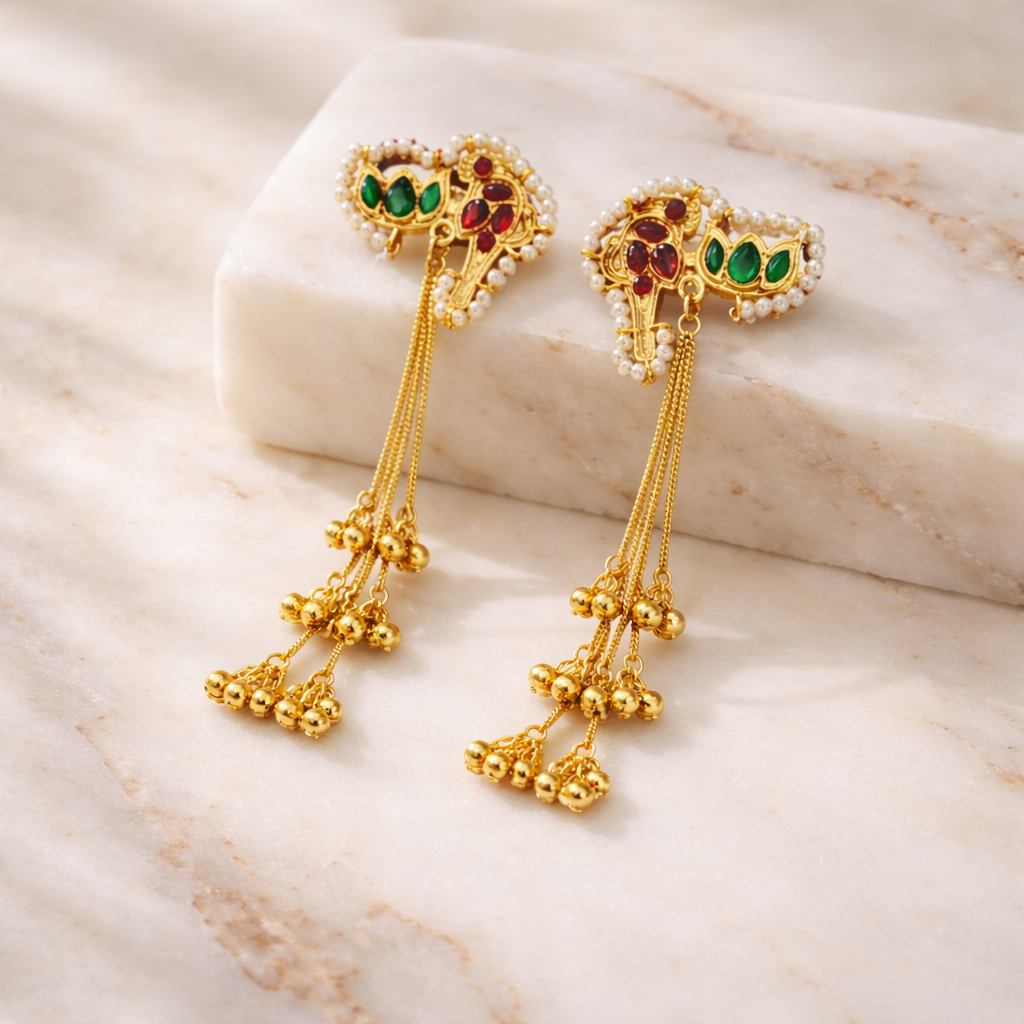 Suparna  | gold plated tassel earrings  | ghungru Earrings