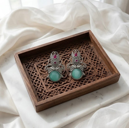 Monalisa stone Statement light-weighted  Silver Earrings