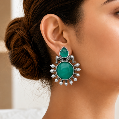 Monalisa stone Statement light-weighted  Silver Earrings