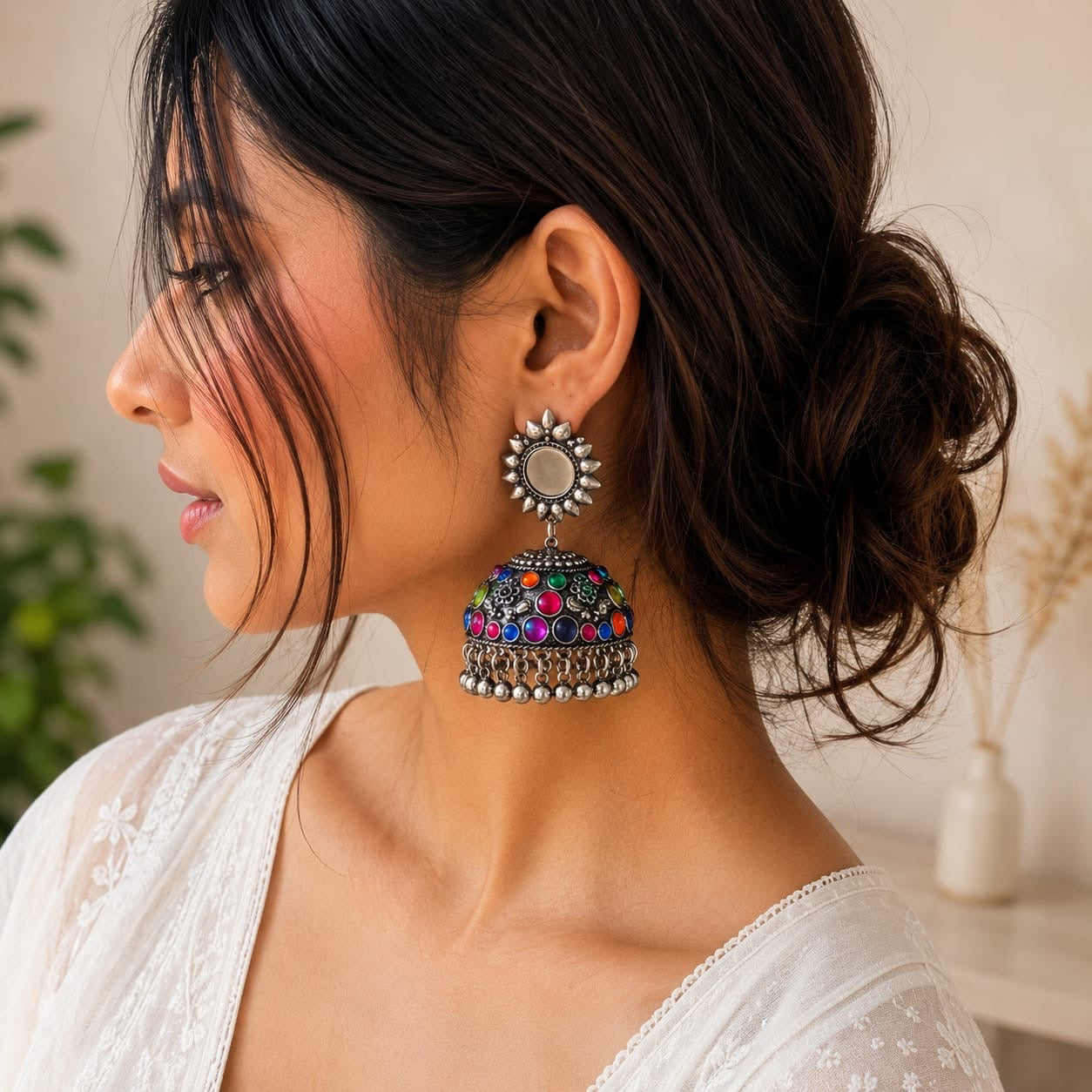 Darpan Jhumka | German Silver Earrings