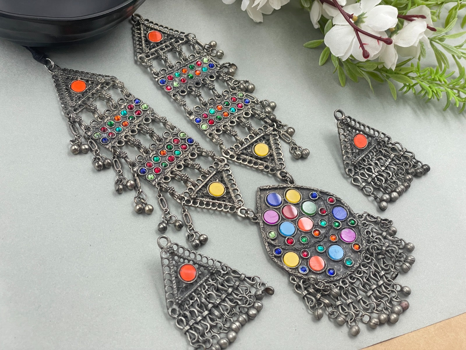Meenakari Necklace oxidised German silver Necklaces saree kurta Bloom - By Sushmita India Navratri Diwali Ganpati holi Eid