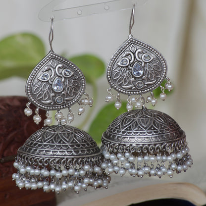 AIRA  - Statement Earrings | White pearl Jhumka