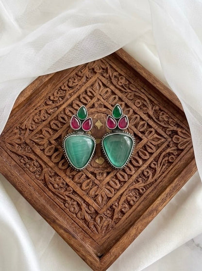 Monalisa stone Statement light-weighted  Silver Earrings