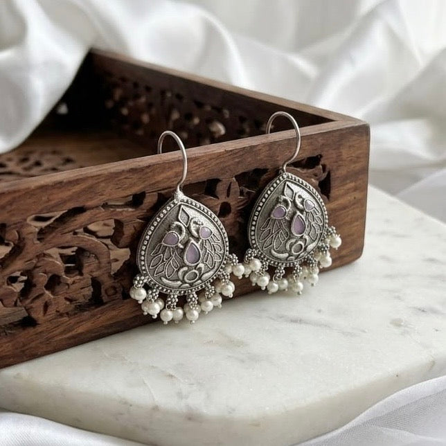 Monalisa stone Statement light-weighted Silver Earrings