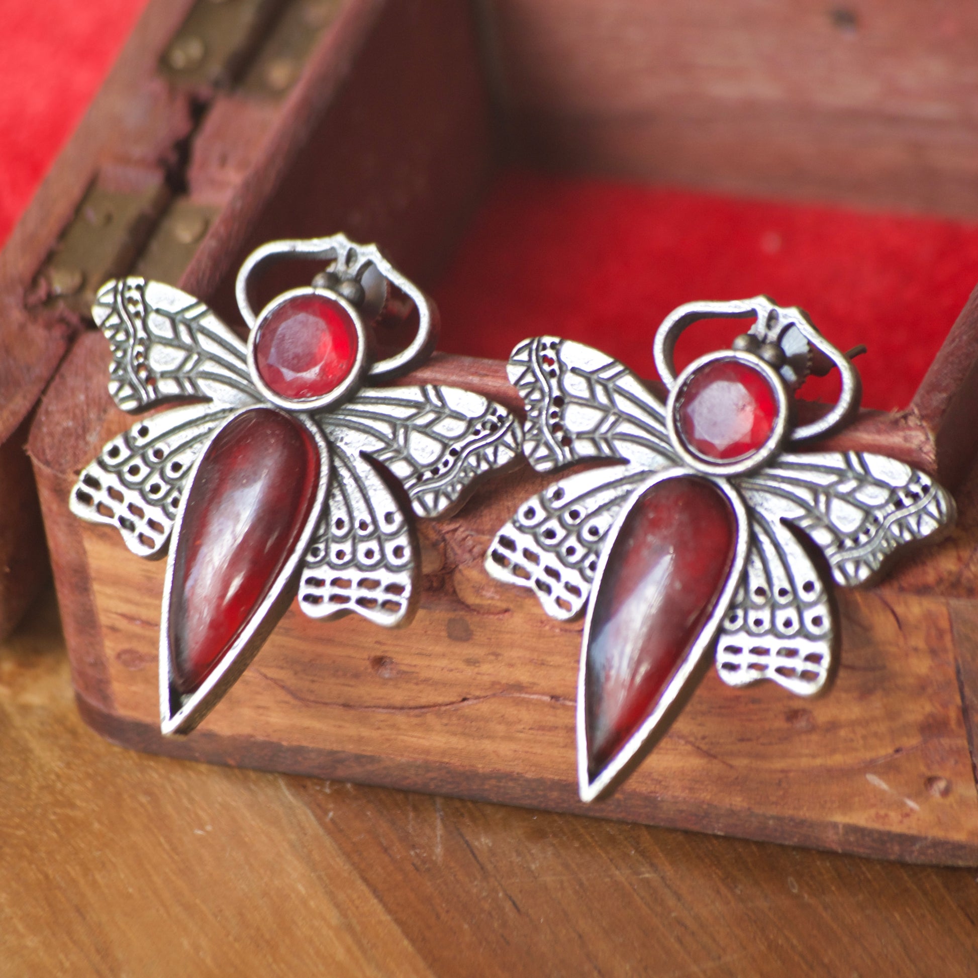 Butterfly Monalisa Stone silver earrings - Bloom - By Sushmita