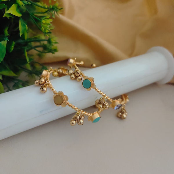 Gold plated Kashmiri ghungroo Bangles / kada with multicolor stones (openable)