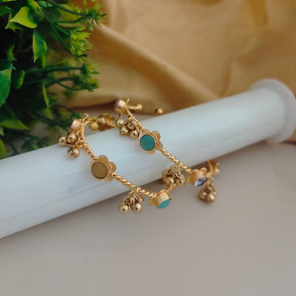 Gold plated Kashmiri ghungroo Bangles / kada with multicolor stones (openable)