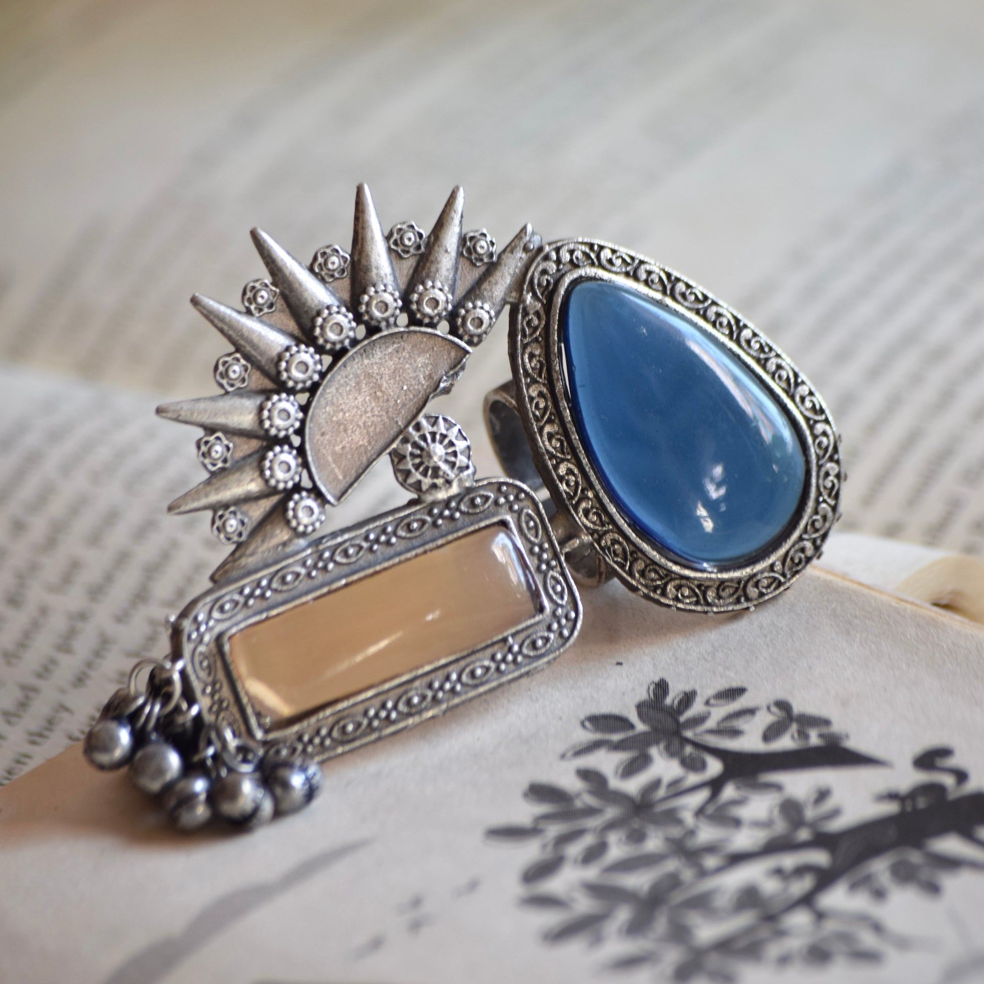 Fusion Ring oxidised German silver Rings saree kurta Bloom - By Sushmita India Navratri Diwali Ganpati holi Eid