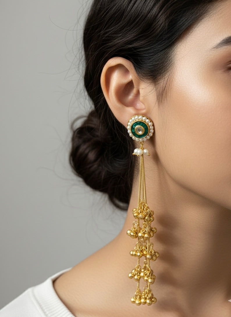 Malti  | gold plated tassel ear Chains | ghungru Earrings