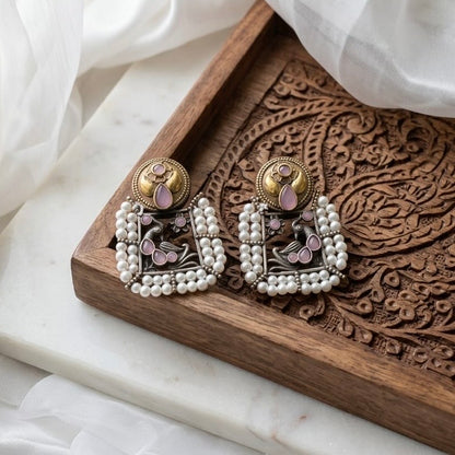 Monalisa stone Statement light-weighted  Silver Earrings