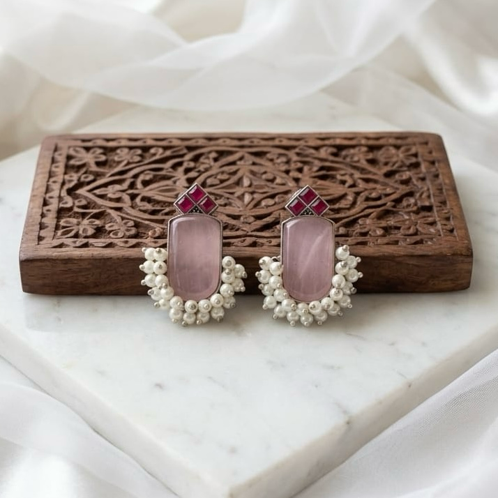 Monalisa stone Statement light-weighted  Silver Earrings